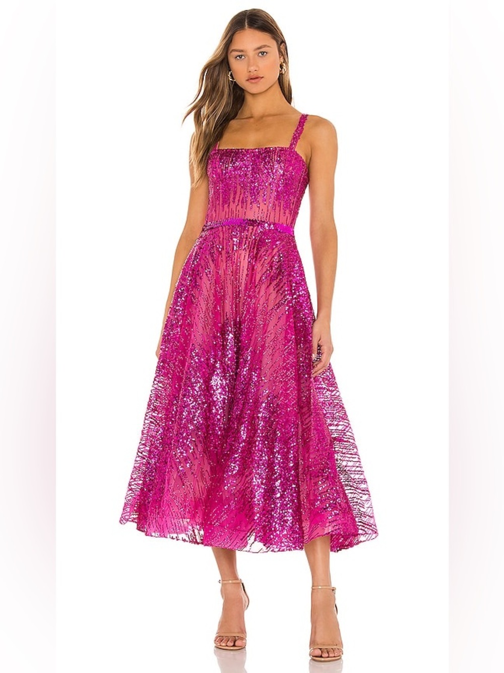 Bronx and Banco Mademoiselle Midi Dress – Fuchsia – Size Medium